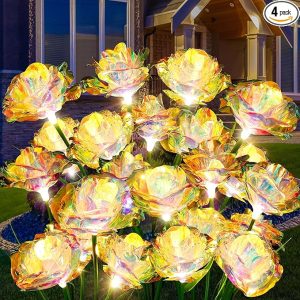 Solar Garden Lights Outdoor, 4 Pack 24-Head Artificial Flowers Solar Lights, IP65 Waterproof Garden Decoration for Yard Patio Path Cemetery Grave